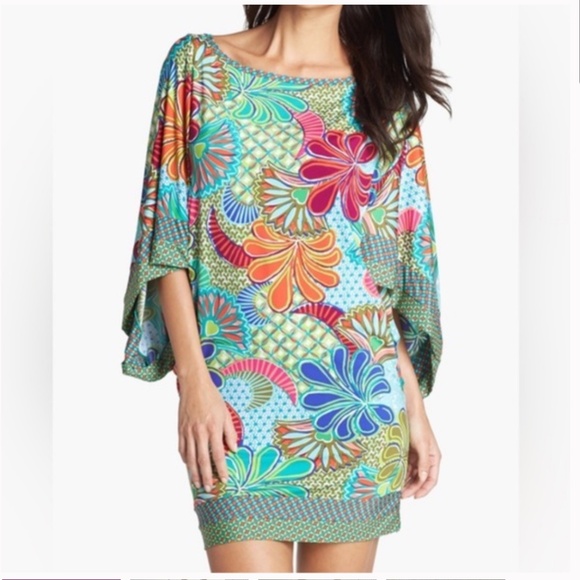 Trina Turk Zanzibar Tropical Tunic Mini Dress Beach Cover Up Beach Resort Pool - Picture 2 of 4